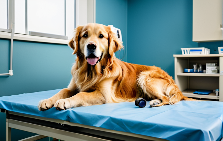 Dog with Breathing Difficulty**

"A golden retriever in a veterinary clinic, clearly distressed and struggling to breathe, fully clothed, receiving oxygen from a vet wearing scrubs, examination table, medical equipment visible in the background, appropriate content, safe for work, professional setting, perfect anatomy, natural pose, modest environment, high quality."

**