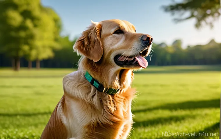 수의사가 흔히 다루는 기생충 사례 - **Prompt 1: Outdoor Play and Post-Adventure Check**
    "A cheerful Golden Retriever dog, slightly m...