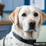 수의사 업무 중 흔히 겪는 사례 - A detailed close-up of a medium-sized dog with allergic dermatitis symptoms: visible red inflamed pa...